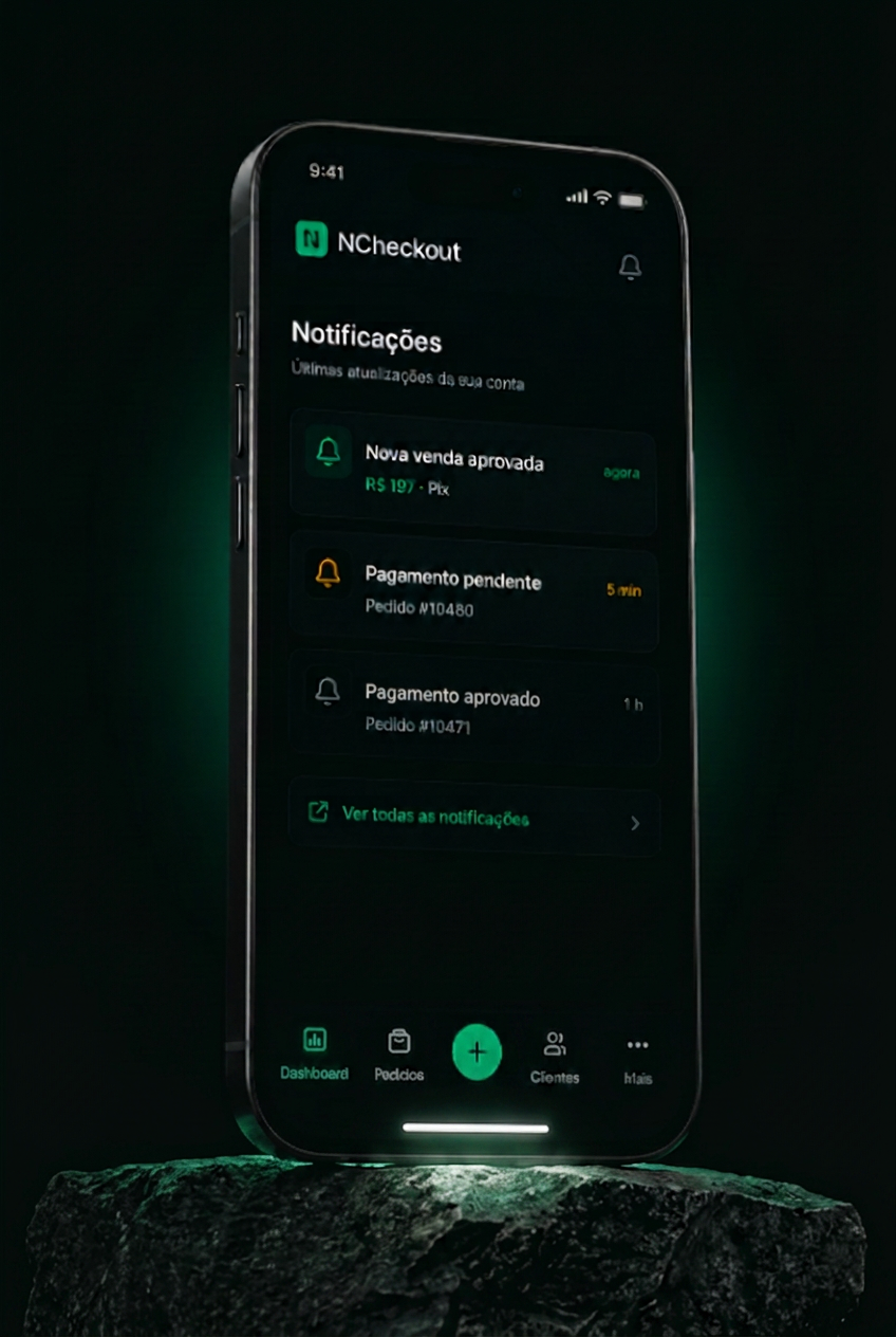 NCheckout como aplicativo PWA no celular, exibindo notificações